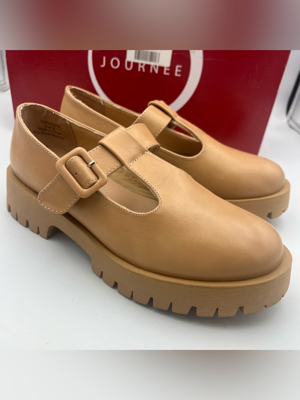 Journee Collection Suvi Mary Jane Loafer Tan Cushioned Insoles Women’s Size 8